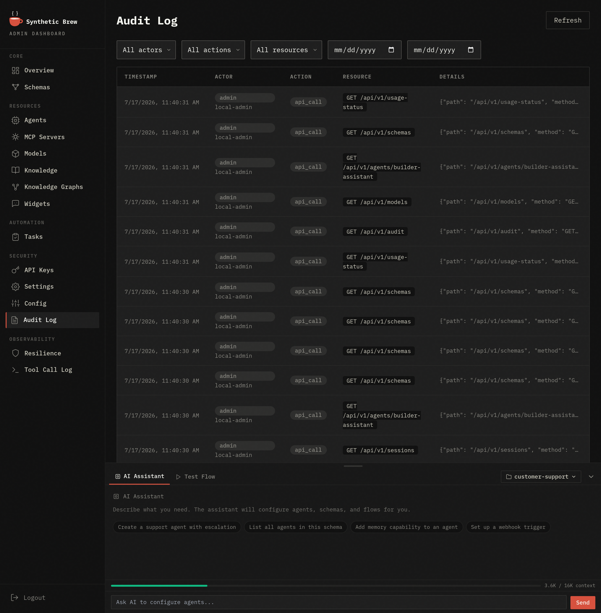 SyntheticBrew immutable audit log for AI agent actions