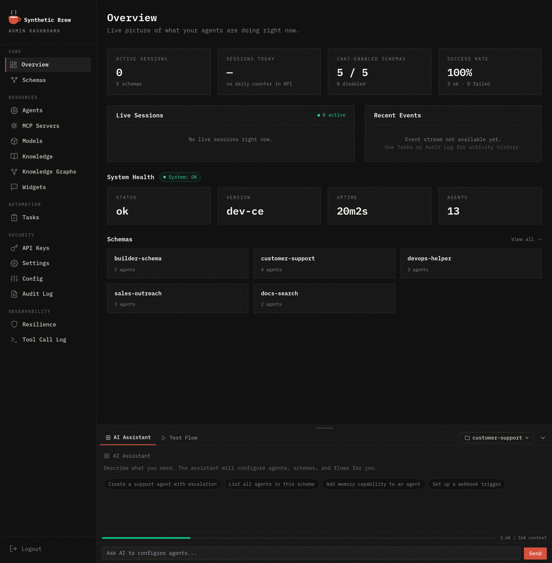 SyntheticBrew self-hosted engine health dashboard