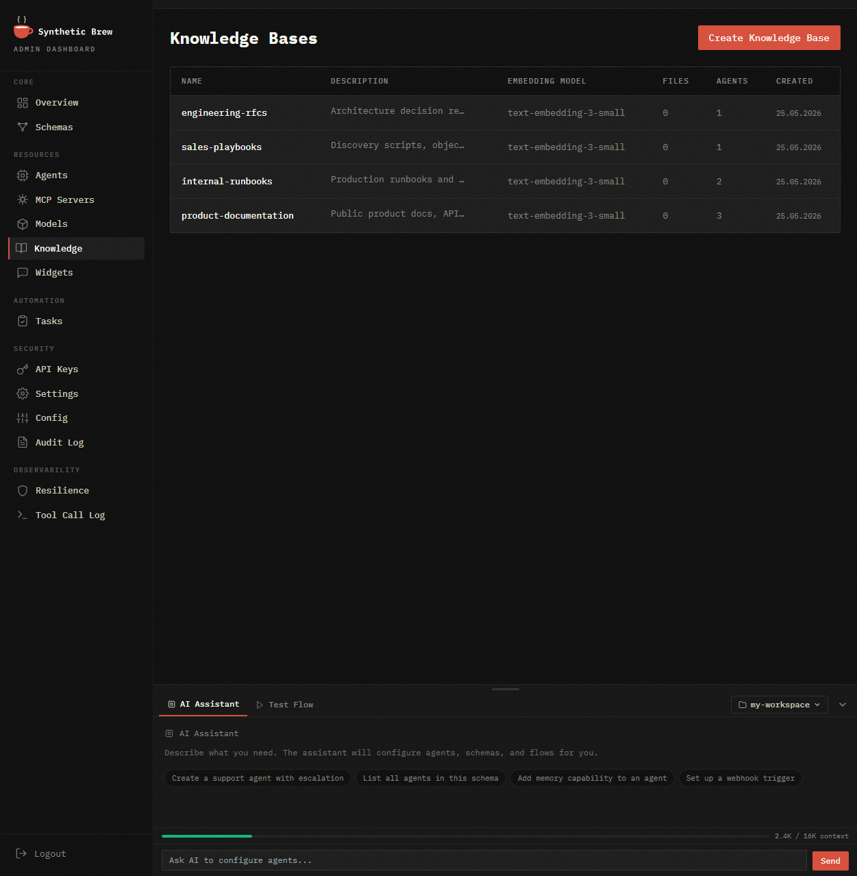 Knowledge Bases — upload and manage documents for RAG